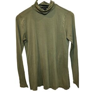 J. Crew Turtleneck Top Women Med Olive Green 100% Tencel Lyocell Layering Silky